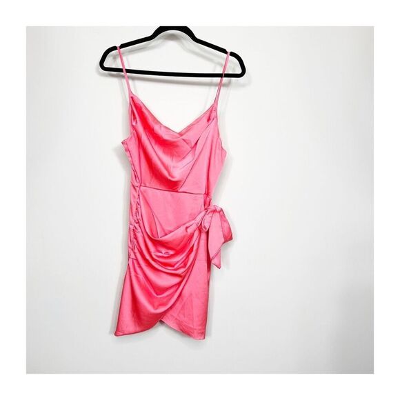 Do+Be Dress Womens Medium Side Tie Sleeveless Mini  Pink Satin Ladies Medium Gla - Picture 2 of 9